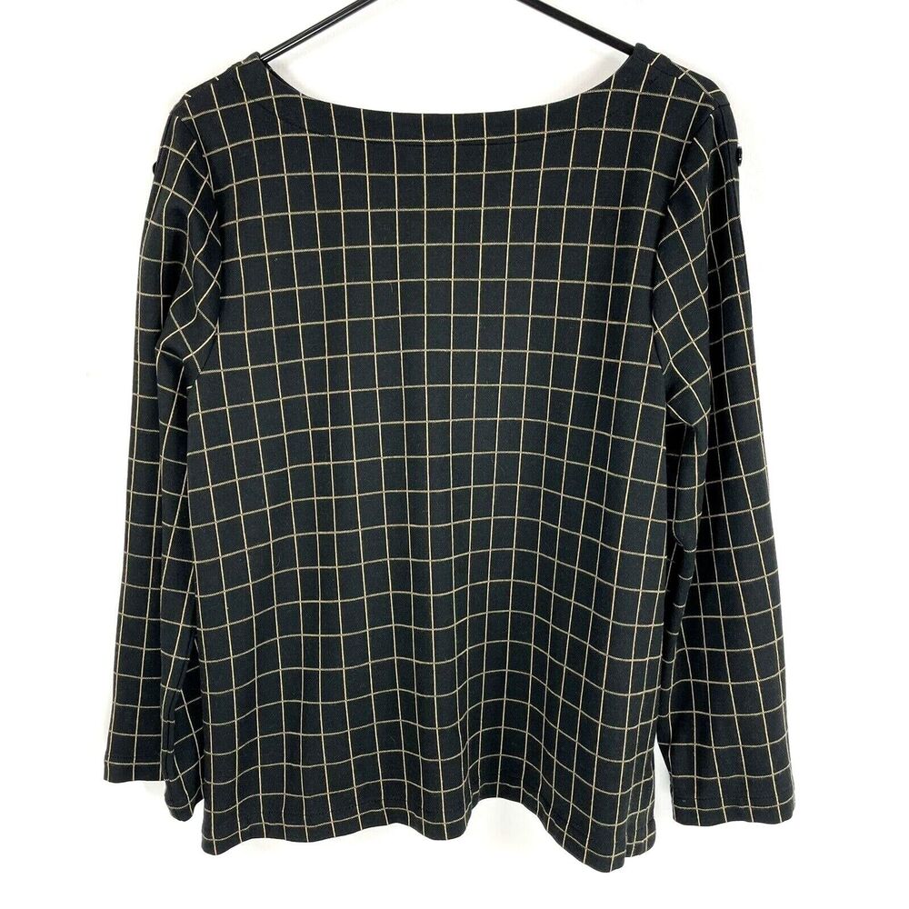 J Jill Top Size LP Large Petite Boat Neck Windowpane Ponte Knit Tunic Black Tan - Picture 4 of 6